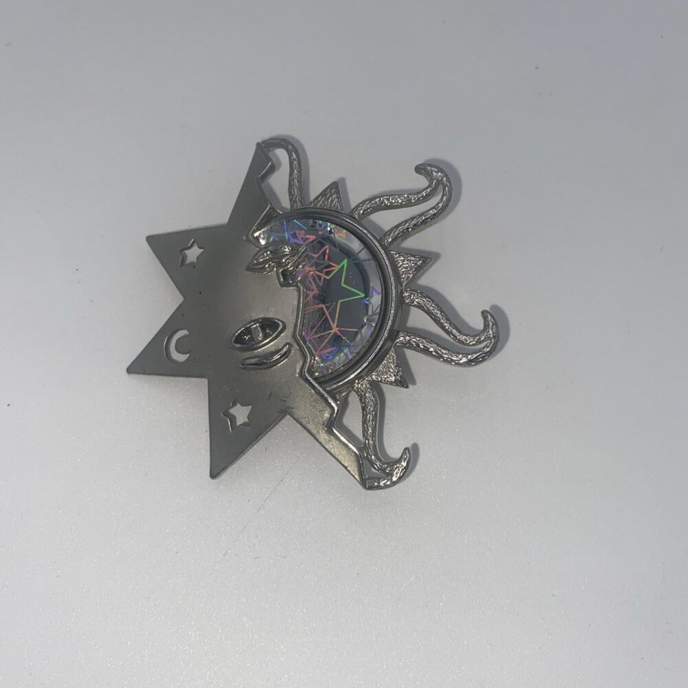Vintage JJ Jonette Silver Tone Sun Moon Star Brooch Pin - Picture 1 of 5